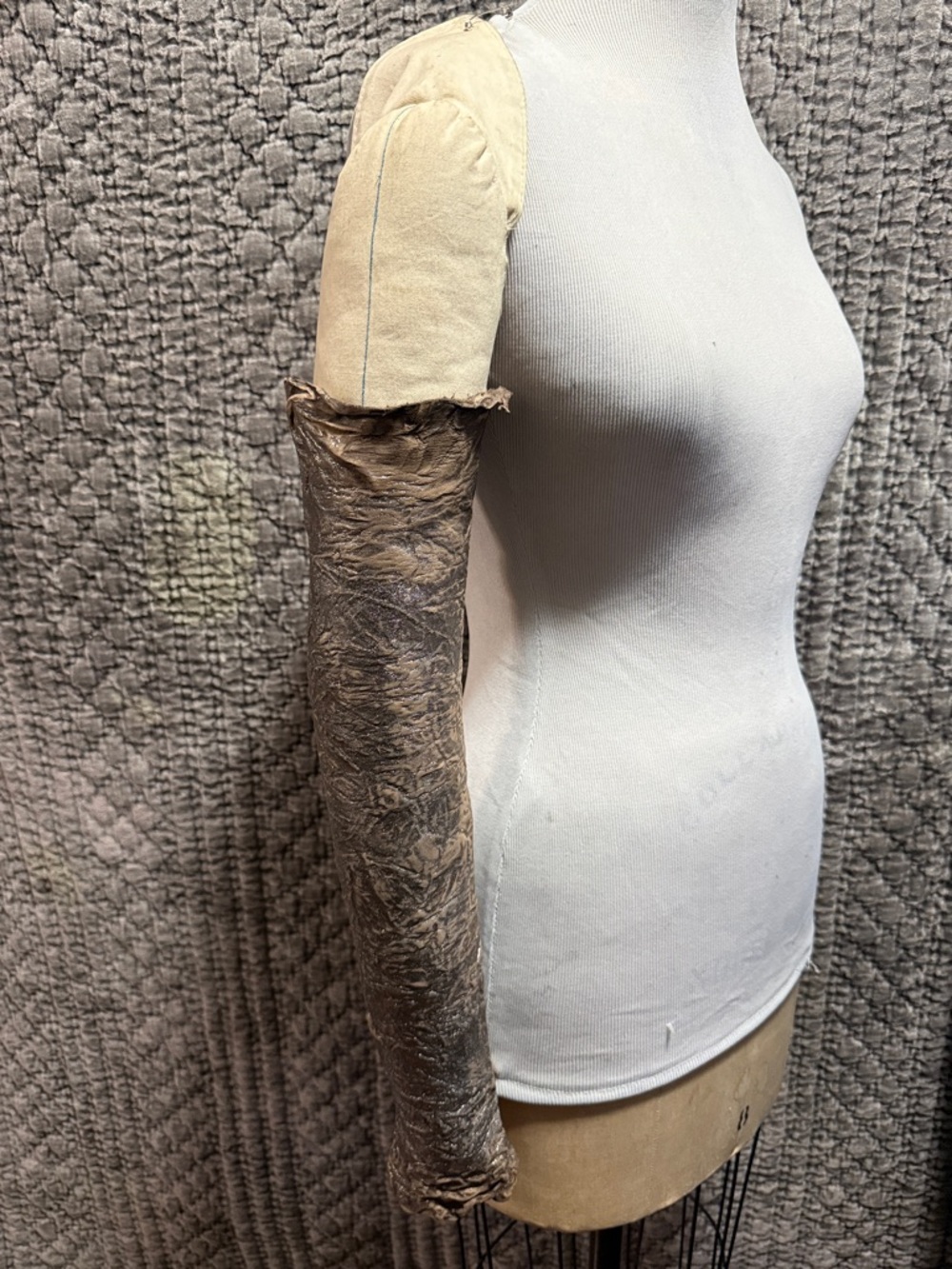 Long Brown and Silver Leather-Look Arm Sleeves-2 of them,hand made.